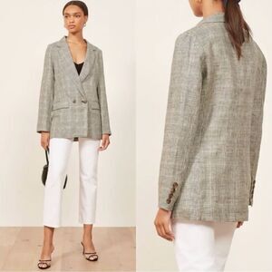 Reformation Valero Linen White Black Blazer Oversized Size M